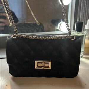 Black Rubber Quilted Chain Crossbody Bag